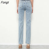 Fashion New Elastic Straight Pencil Jeans Women Vintage Mid Waist Denim Trousers Mujer 2021 Blue Jeans