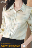 Women's Shirts Fashion Long Sleeve Sweet Printed Clothing Female 2023 Silk Polo Neck Button Up Tops Women Basic Blouse