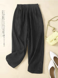 Cotton Linen Harem Pants LOOSE Casual 2023 Summer Women's Pants Solid Basic Elastic Waist Linen Black Ankle-Length