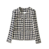 jacket Dark blue Plaid spring / autumn / winter women's jacket lapel long sleeve Business ladies one piece jacket