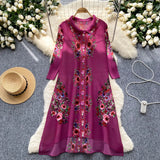 Fongt Folded Dress Women's Autumn 2025 Retro Collar Long Sleeves Loose A-Word Printing Skirt
