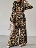 Fongt 2025 New Leopard-Print Loose Comfortable Long-Sleeved Trousers Two-Set Ladies Suit