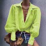 Fongt New Loose Long-Sleeved Suit Collar Shirt Lady Top