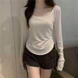 Fongt T-Shirt Women's Autumn And Winter New Trendy Ins Irregular Slim Students Casual Short Top Girls