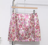 Fongt Heavy Industry Lighting Flowers A-Word Skirt High Waist Thin Ass Anti-Light Short Skirt Women 8158