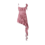 Summer printed ruffled Chiffon Dress Sexy Sleeveless Spaghetti Strap Party Dresses Mini Women's Clothing-Outfit