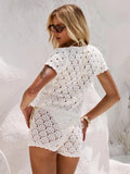 Fongt Casual Hollow Knitted Short-Sleeved Short-Sleeved Short-Sleeved Set For Women's Clothing In Summer 2025