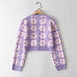 Pointelle Knit Floral Crop Cardigan-Outfit