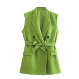 Women's Belt Vest 3035587 Vertical High Waist Trousers 2927587 Suit-Outfit