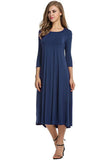 Fongt Women's Clothing 2025 Spring New Dress Fashion Casual Fold Seven-Sleeve Solid Dress