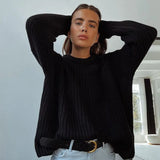 2021 Autumn Winter Oversized Long Sleeve Knitted O Neck Women Pullovers Sweater Fashion Casual Female Y2K