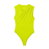 New Solid Color Pleated Neckline Sleeveless Jumpsuit 1165081-Outfit