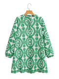 Fongt Women's Long-Sleeved Loose Embroidery Dress 23036
