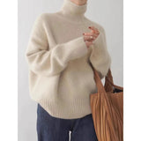 Fongt 2025 New Thick Solid-Colored Cashmere Knitted Shirt Women High-Collar Short-Sleeve Loose Lazy Sweater