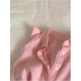 Fongt Cotton Pink Shirt Coat Female Summer Lazy Wind Polo Collar Linen Sun-Stle-Lined Loose Top