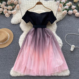 Fongt A Niche Design Bumpy Shoulder Dress Summer Women's Small Net Yarn Waist Princess Dress