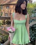 Green Frill Mini Dress-Outfit
