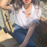 Fongt Version Of White Short-Sleeved Shirt Women's Summer New Design Sense Of Niche Shirt Loose Lazy Leisure Thin