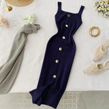 Fongt Dress 2025 New Summer Temperament Square Collar Slim Thin Buckle Sleeveless Vest Open Bottom Skirt
