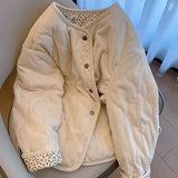 Fongt Sense Lints Spliced Broken Flower Lingge Cotton Coat Women's New Relaxed Leisure Cotton Coat In Winter