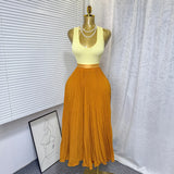 Fongt Fashion Folding Wave Half-Dress French Sweet High-Waisted A-Shaped Skirt Mid-Long Folds Skirt
