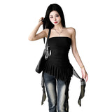 Fongt Spring And Summer Women's New Fashion One-Word Shoulder Repair Leud Thrombochrome Bhise Small Vest
