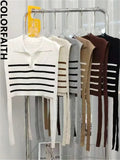 New 2022 Korean Fashion Waistcoat Striped Knitted Oversized Women Autumn Winter Sweater Vests Short Tops