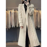 Fongt And Winter 2025 New Long Cashmeet Cardigan Women's Long Hooded Knitted Coat Over The Knee Wool Coat