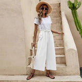 Waist Solid Color Cotton Linen Belt Wide-leg