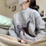 Fongt Academy Wind Knitted Sweater Woman Design Sensing Cat Pattern Lazy Small Knitted T-Shirt Winter