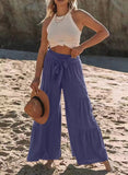 Fongt Women's Fashion Temperament Strap Spliced High-Waisted Folds Broad Leggings Casual Loose Trousers