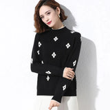 Sweater Women's Mock Neck Vintage Loose Knitted Tops Elegant Crochet Jumper Trend Long Sleeve Pullover Korean