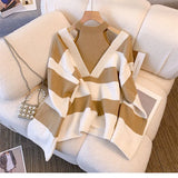 Fongt New Lazy Play Fake Two Hanging Neck Striped Sweater Gas Age-Relay Knitted