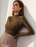 Fongt And Winter Small High-Collar Design Sense Draw With Long-Sleeved T-Shirt Top