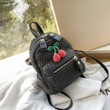 Summer Tiny Daisy Weave Backpacks Fashion Cherry PU Backpack Small Straw Beach Daypack Girls Rattan Holiday Travel