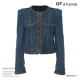 Fongt New Personality Knitted Delicate Personality Cushioned Shoulder Suit Denim Jacket Short Coat Female 1683