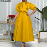Long Summer Dress African Dresses For Women 2022 Elegant Bow tie Abaya Robe Longue Femme Casual Vestidos Short Sleeve