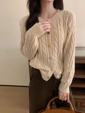 Soft Waxy Laziness Twist Sweater Coat 2024 Autumn And Winter Women's Color Love Button Knitted Cardigan Blouse-Outfit