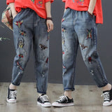 Korean Fashion Women Jeans 2022 New Bottoms Loose Casual Trousers Embroidery Cartoom Harem Pants Pantalones De