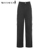 Pockets Patchwork High Waist Jeans Women Streetwear Straight Jean Femme Blue 100% Cotton Cargo