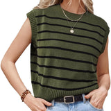 Fongt Spring And Summer Women Sleeveless Vest Round Neck Striped Knit Jumper Casual Women's