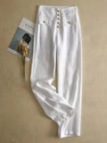 Leg Pants Women High Waist Casual Pants LOOSE Chic Point Button Design Women's Clothing Spring Summer 2023 Fashion