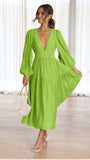 Fongt Autumn And Winter V Collar Waist Show Thin Pleated Long Sleeve Small Fresh Dress Female 23051-Outfit