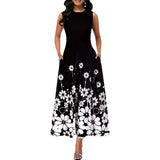 Fongt Summer New Fashion Sleeveless Print Loose Round Collar Simple Temperament Dress