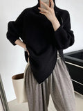 Zipper Grey Turtlenecks Loose Fit Casual Long Thickening Winter Sweater Woman Fashion Oversize Retro White Pullover