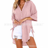Fongt / Summer 2024 Women's New Linen Cotton Linen Shirt Irregular Cardigan
