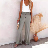 Fongt Women's Spring And Summer New Women's Pants Solid Cotton Tampons Tight Loose Leisure Wide Legs Women's Trousers