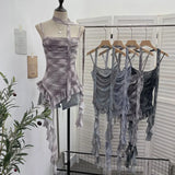 Fongt Shooting Round Neck Fluttering Dye Printing Irregular Lotus Leaf Side Mesh Slings Slings Sleeveless Top 1218