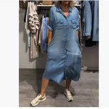 Fongt Summer New Women's Fashion Casual Single-D Row Buckle Short-Sleeved Dress Women