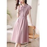 Fongt Fan Short Sleeve Polo Collar Shirt Dress 2025 Spring And Summer High-Sunny Bag Hip Tie Mid-Long Skirt